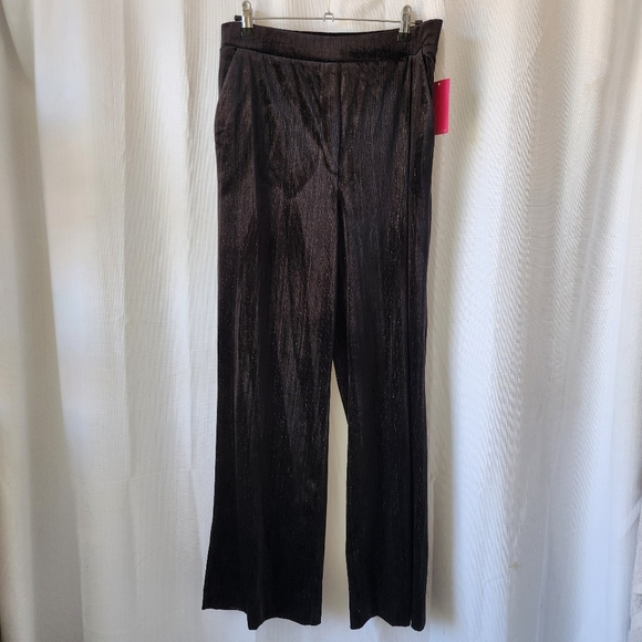 Vince Camuto Black Silver Metallic Pin Striped Wide Leg Straight Pants Size 14 - Picture 2 of 9